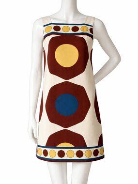 Vintage Bally Silk Dress White Geometric Shift 60s Style